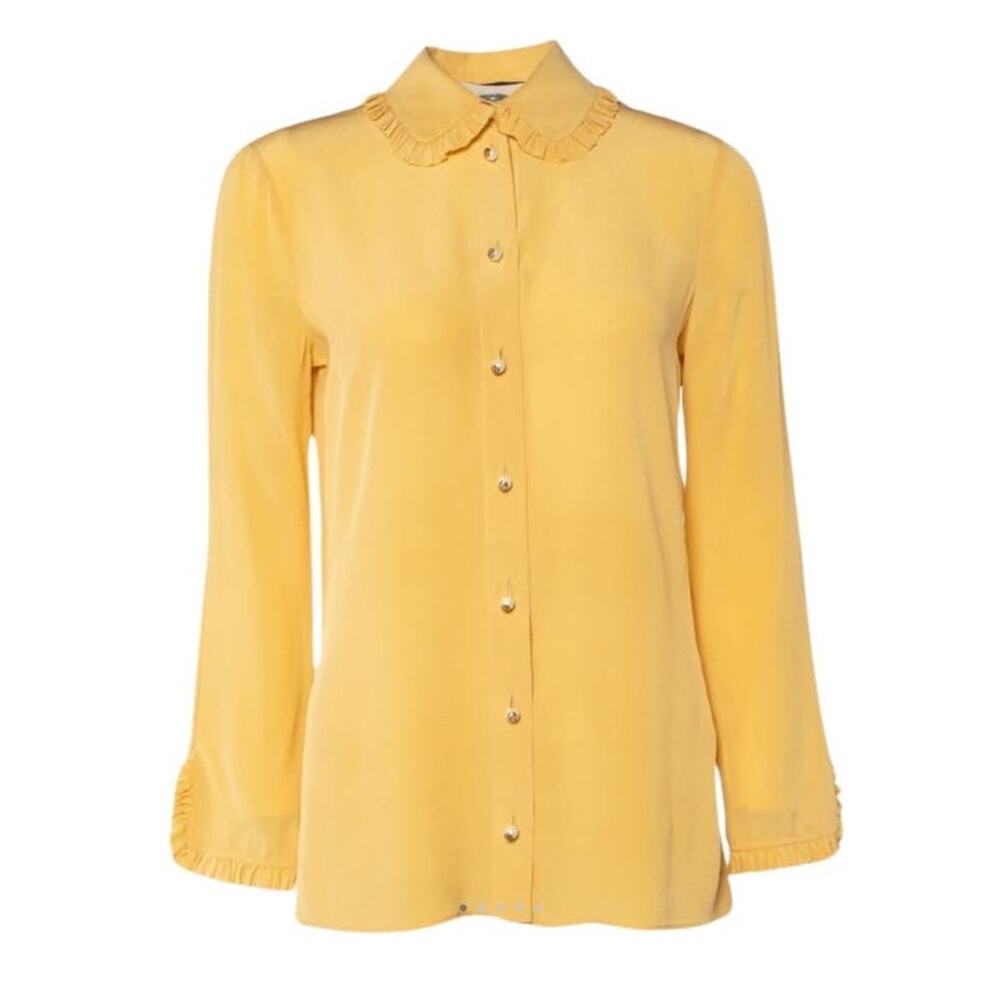 Gucci Yellow Crepe Silk Front Button Shirt